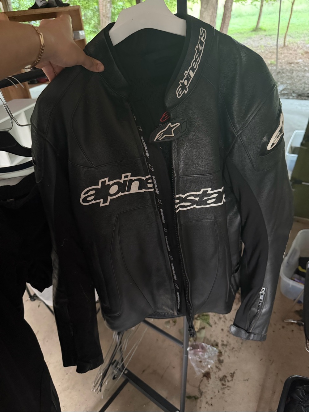 Alpinestars Black Leather Motorcycle Jacket with White Logos